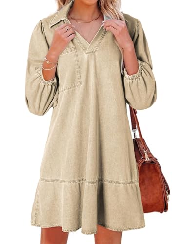 Dokotoo Womens Dresses Elegant 3/4 Puff Sleeve Babydoll Summer Dress