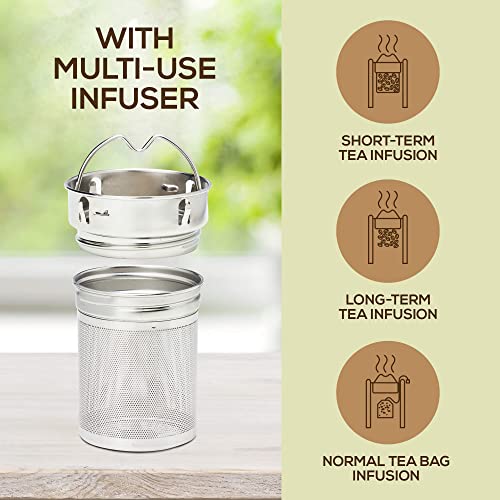 Leaflife Sustainable Bamboo Tumbler With Tea Infuser & Strainer 22Oz - Keeps Liquid Hot & Cold For 12 Hrs - Vacuum Insulated Stainless Steel Travel Mug - Infuser Bottle For Loose Leaf Tea & Coffee #TOP6