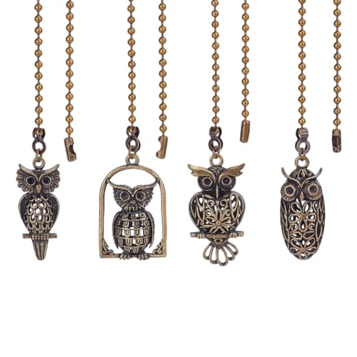 PH PandaHall 4pcs Vintage Bronze Owl Fan Pull Chains 15.2in Alloy Ceiling Chain Extenders Whimsical Light Pull Decor Fan Extension Chain for Fantasy Room Alt Decor Halloween Celestial Themed Spaces