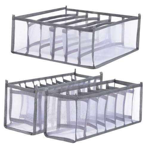 Happyyami 3 Pcs Underwear Organizer Drawer Storage for Socks Bras and Versatile Closet Divider for Neat and Organized Wardrobe Grey Design