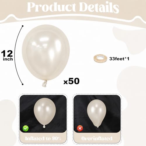 Image of Togvu Pearl White Sand Balloons, 50Pack 12 Inch Pearl Cream Beige Latex Party Balloons for Wedding Baby Bridal Shower Engagement Proposal Birthday Party Decorations