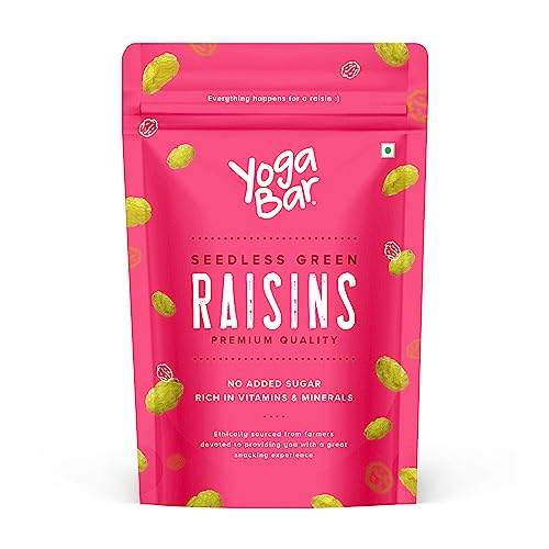 Yogabar Raisins Green 200g Value Pack| Fresh Pure Seedless Raisin| Premium Kishmish Dry Fruits| Rich in Iron, Calcium, Vitamin B & Boost Immunity| Healthy Kismis Snacks