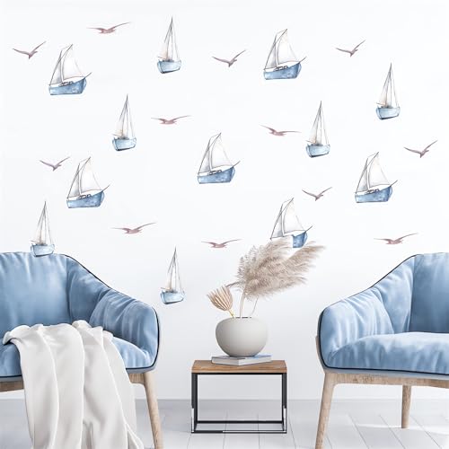 Vinilos Decorativos para Pared con Botes Azules 6 Hojas 48 Piezas miniatura 5