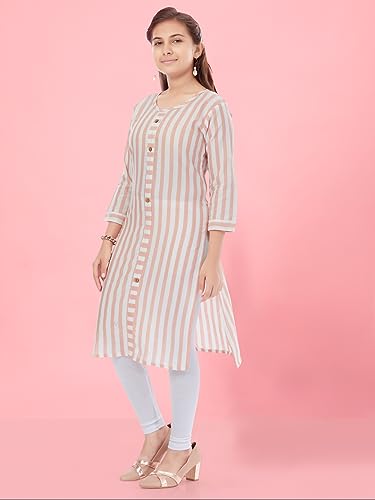 Image of Aarika Girls Peach Colour Cotton Striped Kurti