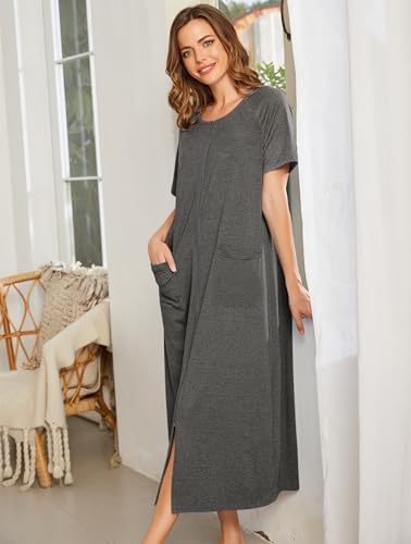 Image of Ekouaer Women Robe Zipper Short Sleeves Full Length House Coat with Pockets