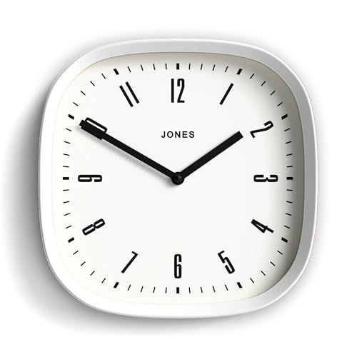 JONES CLOCKS® Marvel Reloj de Pared | Reloj Cuadrado Retro Redondeado Moderno | 25cm | Blanco | Un Look de diseñador chulo para Cocina, salón u Oficina