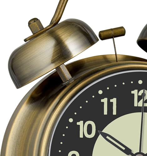 Image of Azyh Loud Alarm Clock for Heavy Sleeper, 4 Inches Twin Bell Battery Operated Metal Alarm Clocks with Night Light for Bedrooms, Retro Analog Alarm Clock for Adults, Silent Non-Ticking (Bronze)
