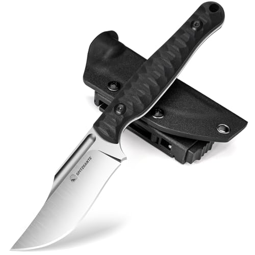 SPITZKANTE Cuchillo cruzado LW-Y, hoja de acero D2, longitud de la hoja 8,9 cm Diseño Full-Tang, Cuchillo de supervivencia con funda Kydex