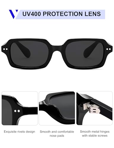 Image of VANLINKER Retro Small Square Sunglasses for Men Women Trendy 90s Rectangle Shades VL9879