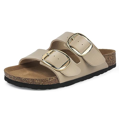 Sweechee Women's Cork Footbed Sandals, Double Buckle Slides, Taupe, US 8 - image 1