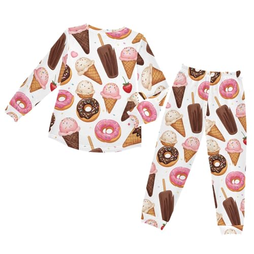 Sweet Desserts Pattern Print Soft Pajama Set for All Seasons,Breathable Pjs Long Sleeve Sleepwear,Comfy Loungewear 2 Piece Underwear Set 5T2