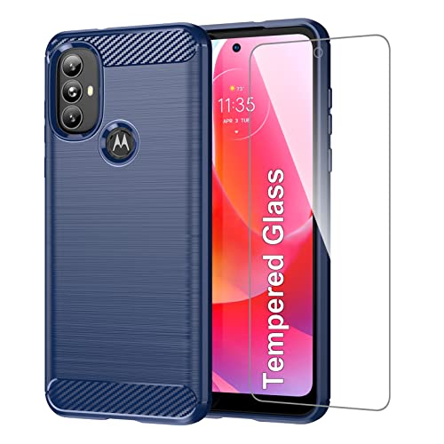Gsdcb Case For Motorola Moto G Power 2022 Case With Tempered Glass Screen Protector, Carbon Fiber Brushed Texture Soft Flexible Tpu Slim Fit Shockproof Phone Cover For Women Men Girls Boys (Navy Blue) #TOP29