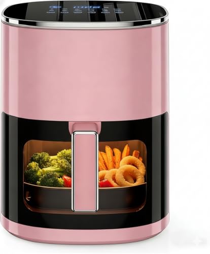 Image of HealSmart 12-in-1 Air Fryer Oven, 6.34 Qt Digital Convection Oven with Visible Window & 1700W, Air Fry, Roast, Bake, Nonstick Basket, Pink