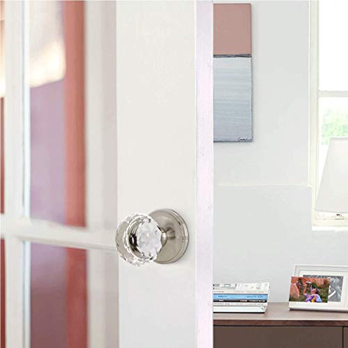 Nizado Brushed Nickel Glass Door Knobs Dummy Function,Crystal Style Doorknob Dummy,Interior Door Handles #TOP4