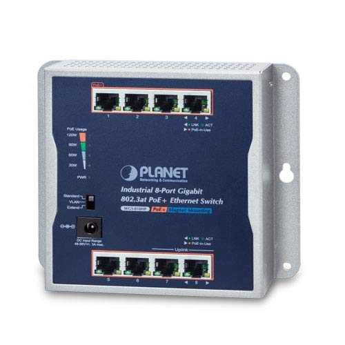 Planet WGS-818HP Industrial 8-Port 10/100/1000T Wall-Mounted Gigabit PoE+ Switch