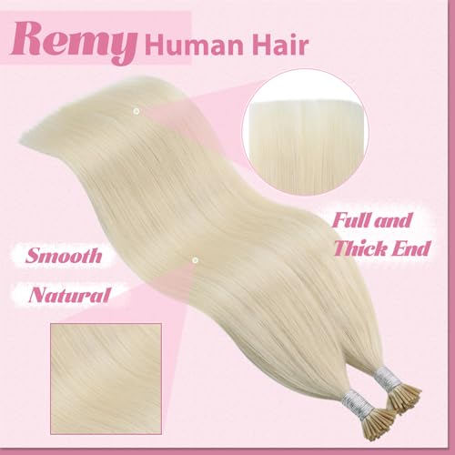 Image of YoungSee 50g 24 Inch I Tip Extensions Blonde Itip Human Hair Extensions Platinum Blonde 50 Strands Human Hair Itip Extension Itip Hair Extension Real Human Hairfor Long Straight Hair
