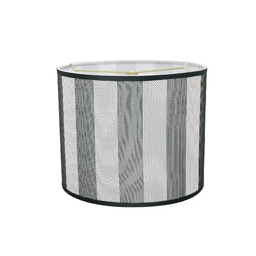 Image of Aspen Creative 31091 Transitional Drum (Cylinder) Shaped Spider Construction Lamp Shade in Hunter Green & White Striped, 12 inch Wide (12 inch x 12 inch x 10 inch)
