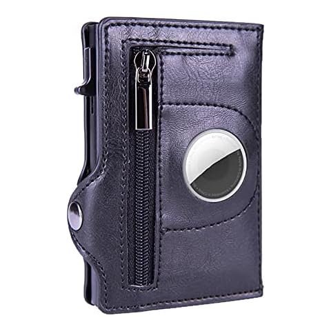 HAN-LBG Airtag Card Wallet, Pop Up Card Holders with Coin Pocket & Banknote Compartment, RFID Blocking Slim Aluminum Metal Wallet, Minimalist Leather Smart Wallet for Men Women Cover