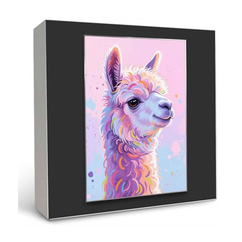 Inspirational Wooden Box Sign Colored Alpaca for Square Tabletop for Bookshelves (5x5 Inches)