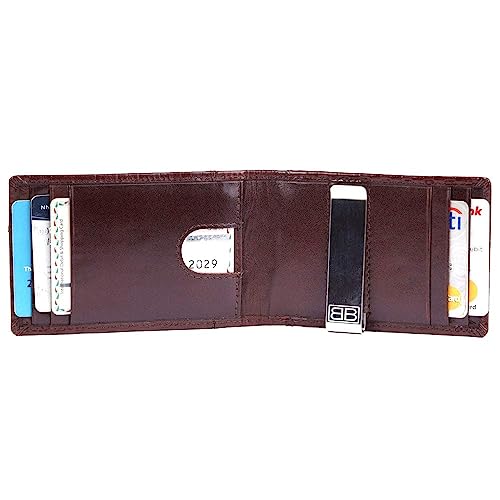 Image of Brooklyn Bridge Genuine Leather Money Clip Wallet for Men Diamond VT Brown - Premium Slim RFID Protected Wallet with Cash Clip & Multiple Card Slots, Stylish Front Pocket Design, Gift for Men