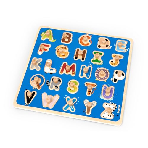Battat – Wooden ABC Peg Puzzle for Toddlers – Educational Shape Sorter with Colorful Critters – Early Learning Fine Motor Skills Toys for 2 Year Olds