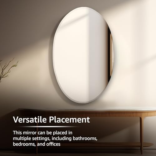 Image of Amazon Basics Frameless Oval Glass Wall Mount Mirror with Beveled Smooth Edges - Decorative Bathroom, Bedroom, Living Room, Dressing Room & Entryway Mirror - 29 x 0.4 x 44 cm