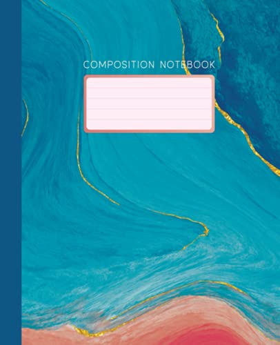 Composition Notebook: Wide Ruled Lined Notebook for Kids, Gold Ocean Blue Orange Liquid Marble
