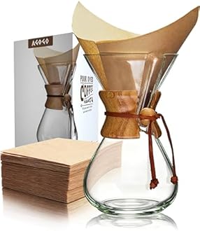 AGOGO Pour Over Coffee Maker Set Glass Coffee Maker with 50pcs Filter Paper -for Home, Office, Camping, Cafes - Easy Clean Coffee Dripper Set (Rag&Brush Included) (8 Cup/28 oz)