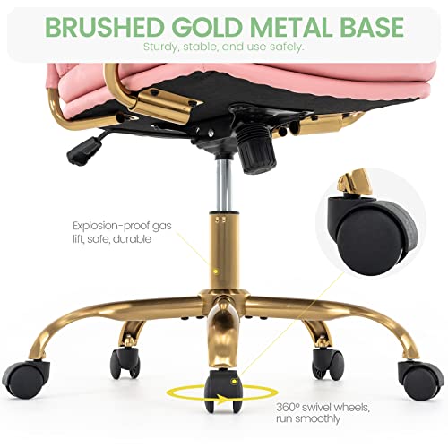 Mfd Living Home Office Chair, Modern Upholstered Mid-Back Pu Leather Task Desk Chair With Arms, Adjustable Rocking Swivel Computer Chair With Wheels (Pink) #TOP6