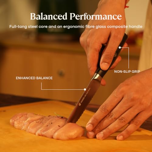 Image of CUMIN CO. 5 Inch Steak Knife | Premium High Carbon Stainless Steel Serrated Kitchen Knife | Premium Table Knife for Steak, Meat, Chicken & Pizza