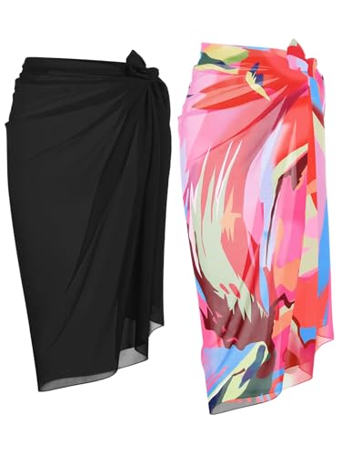Image of Ekouaer Women Sarong Swimsuit Coverups Chiffon Long Bikini Wraps Sheer Beach Bathing Suit Cover Up