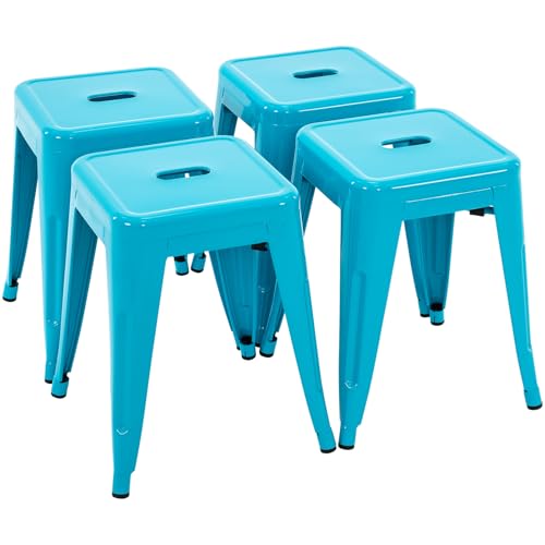 Image of 18 Inch Metal Stools Set of 4, Stackable for Indoor Outdoor, Teal Blue