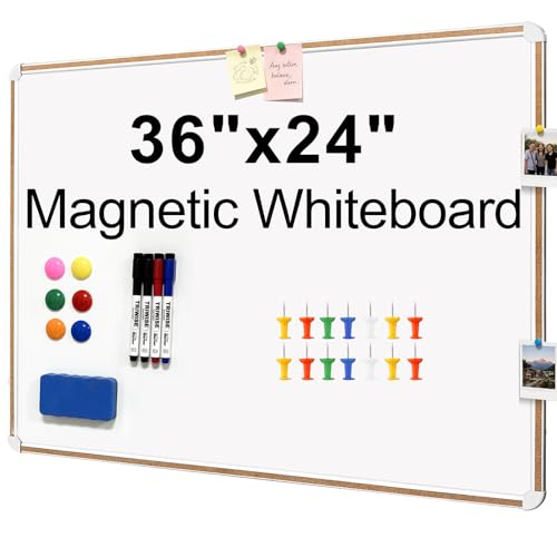 Large Magnetic White Board for Wall,Aluminum & Cork Strip Frame Whiteboard for Office,Presentation Dry Erase Board Wall Mount,Large Whiteboard for School Classroom Huge Whiteboards (36