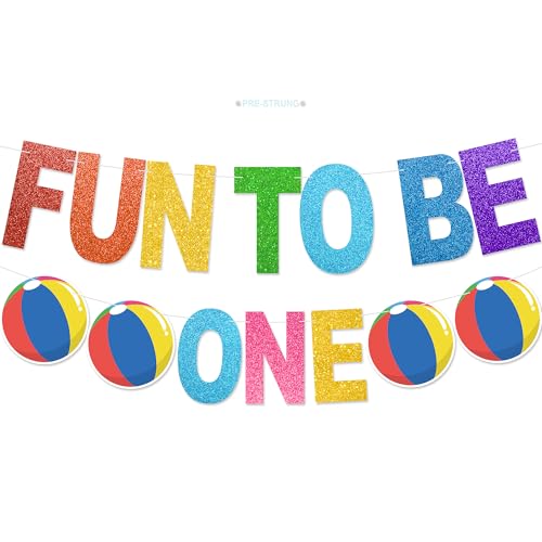 Fun To Be One Banner - NO-DIY Glitter It‘s Fun To Be One Birthday Party Decorations For Beach Ball Themed 1st Birthday Party Supplies Wall Décor