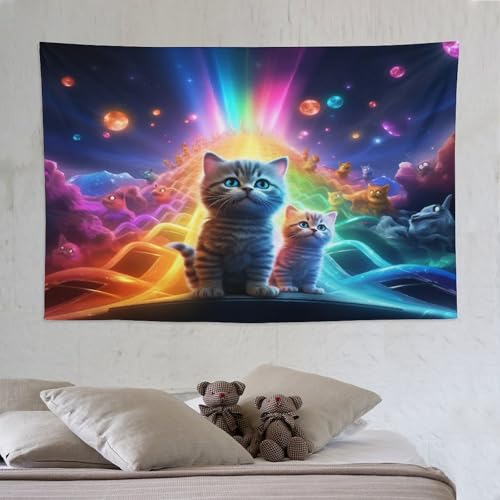 Tapisserie chat mignon en tissu 150x230cm, cadeau ideal pour decoration de salon