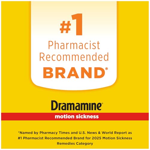 Image of Dramamine Motion Sickness Less Drowsy, Chewables for Nausea Relief During Travel, Raspberry Cream Flavor, 12 Count, Pack of 24