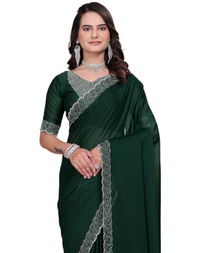 Image of SIRIL Women's Georgette Hot Fixing Stone Work Saree with Unstitched Blouse Piece