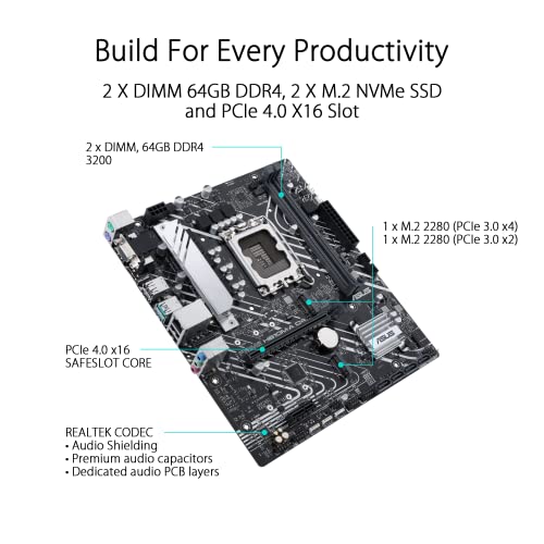ASUS PRIME H610M-A WIFI Intel H610 (LGA 1700) mATX motherboard with PCIe 4.0, dual M.2 slots, DDR5, Intel 1Gb Ethernet - Image 4