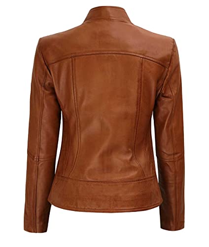 Decrum Brown Leather Biker Jacket Women - Womens Moto Jacket [1300864] | Brown Amy, L - Thumbnail 3