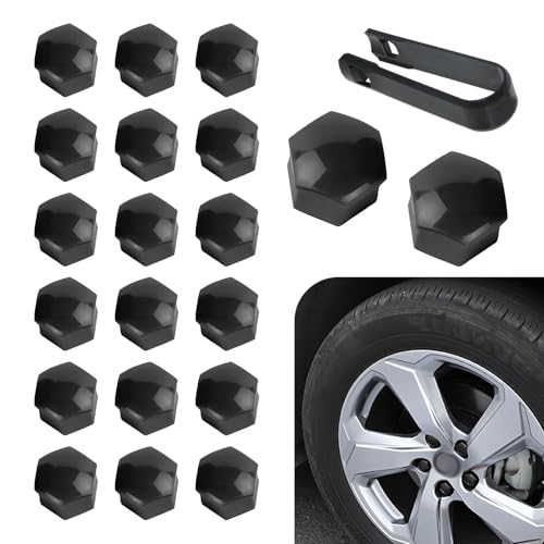 Image of QODOLSI 21 PCS Car Hub Nut Cover with Extraction Clip, 0.75 inch /19mm Anti-Theft Rust-Proof Waterproof Plastic Car Hub Trim Seal Cover, Replacement Accessories, Suitable for Trucks SUVs Cars (Black)