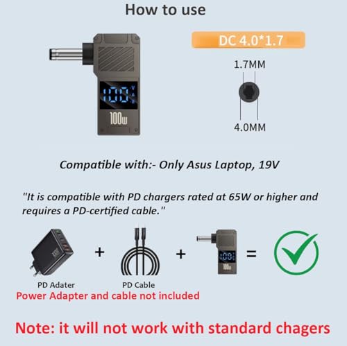 Image of ETZIN 100W Female Type-C to Laptop Charging Adapter Converter Compatible with Lenovo IdeaPad Yoga Laptop Series, Chromebook, Liteon, Flex, Notebooks (4.0X 1.7MM Adapter)