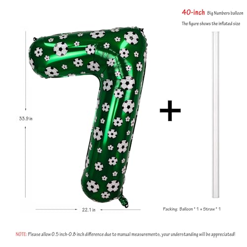 Image of 40 Inch Soccer Number 7 Balloons Large Foil Balloon Number 7 Birthday Deco | World Cup Sports Soccer Theme Decoration For Soccer Party And Boy'S 7 th Birthday