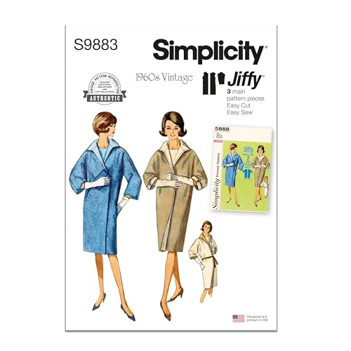 Simplicity Misses' Vintage 1960's Reversible Kimono Sleeve Coat Sewing Pattern Packet, Design Code S9883, Sizes 18-20-22-24-26