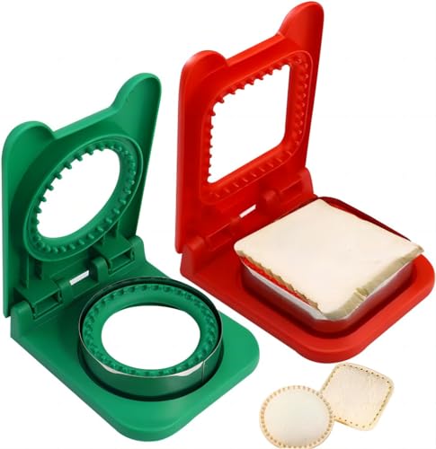 2Sets Sandwich Cutter Sealer Bread Cutting,Uncrustables Sandwich Cutter and Sealer, Circle and Square Sandwich Cutters for Breakfast Sandwich Bread Mold Toast Kitchen Gadgets