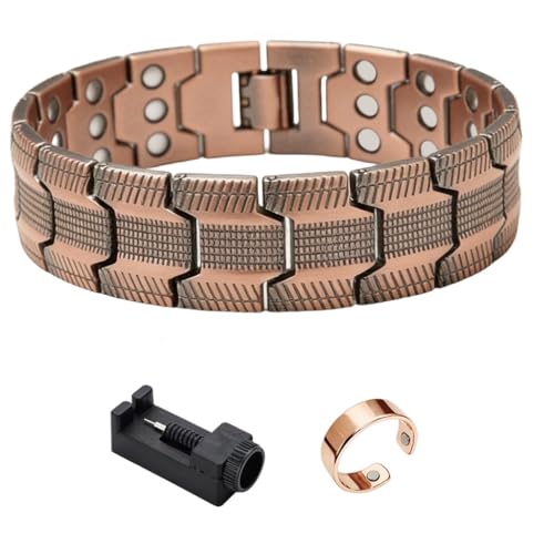 Image of GUSTAVE 4Pcs Bracelet for Man Copper Magnetic Metal Link Bracelets with Gift Box Rose Gold Ring Adjustable Length with Sizing Tool Punk Hip-hop Jewelry Set for Men Women