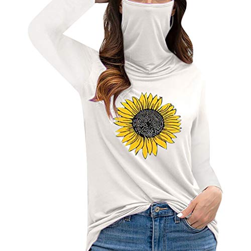 Dosoop Women's Casual Turtleneck Long Sleeve Pullover Sunflower Graphic Print Dustproof Face Guard Tops Blouse T-Shirt