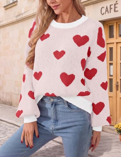 Image of Libsorge Womens Valentine Heart Sweater 2026 Valentines Day Trendy Cute Oversized Long Sleeve Pullover Sweaters