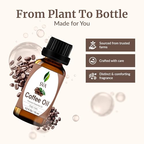 Image of SVA Coffee Essential Oil 1 /3 Fl Oz - for Diffuser, Skin & Hair Care - Ideal for Massage & DIY Blends - with Dropper