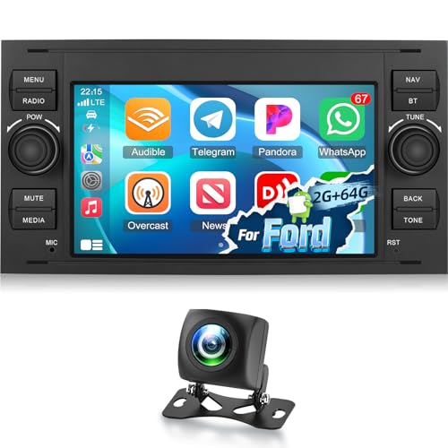 NHOPEEW 2+64G Autoradio pour Ford Transit Fiesta Focus Galaxy Mondeo Fusion pour Kuga C-Max S-Max Connect avec Carplay&Android Auto - Radio 7 Pouces WiFi GPS...