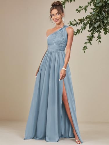 MAGGCIF One Shoulder Bridesmaid Dresses for Women with Pockets A Line Chiffon Ruffle High Low Formal Evening Gown3